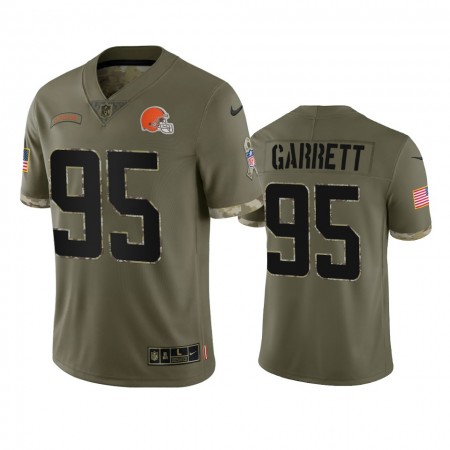 Camiseta Hombre NFL Cleveland Browns Myles Garrett 95 Olive 2022 Salute To Service Limited